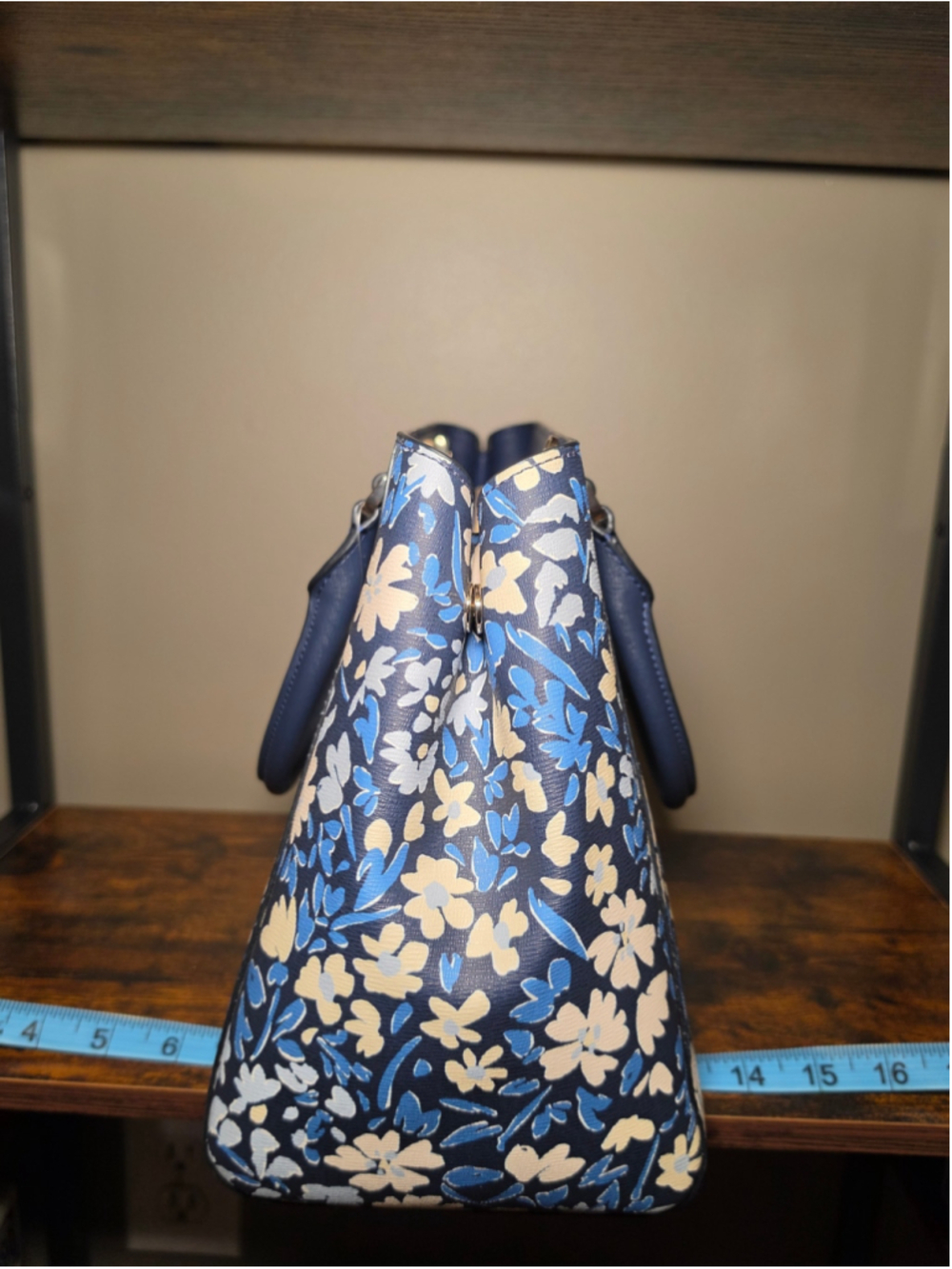 Kate Spade Floral Satchel Bag Blue and Cream - Picture 5 of 7